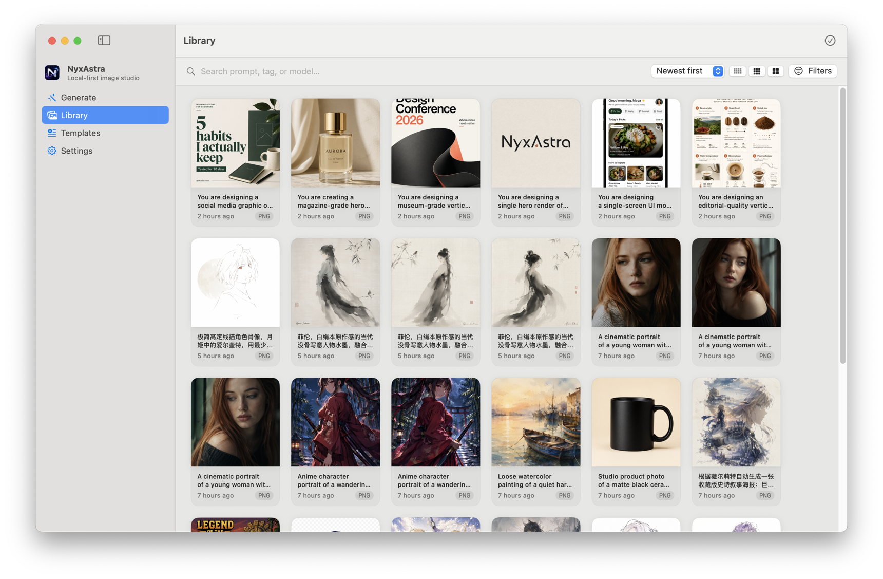 Library view with tags and ratings